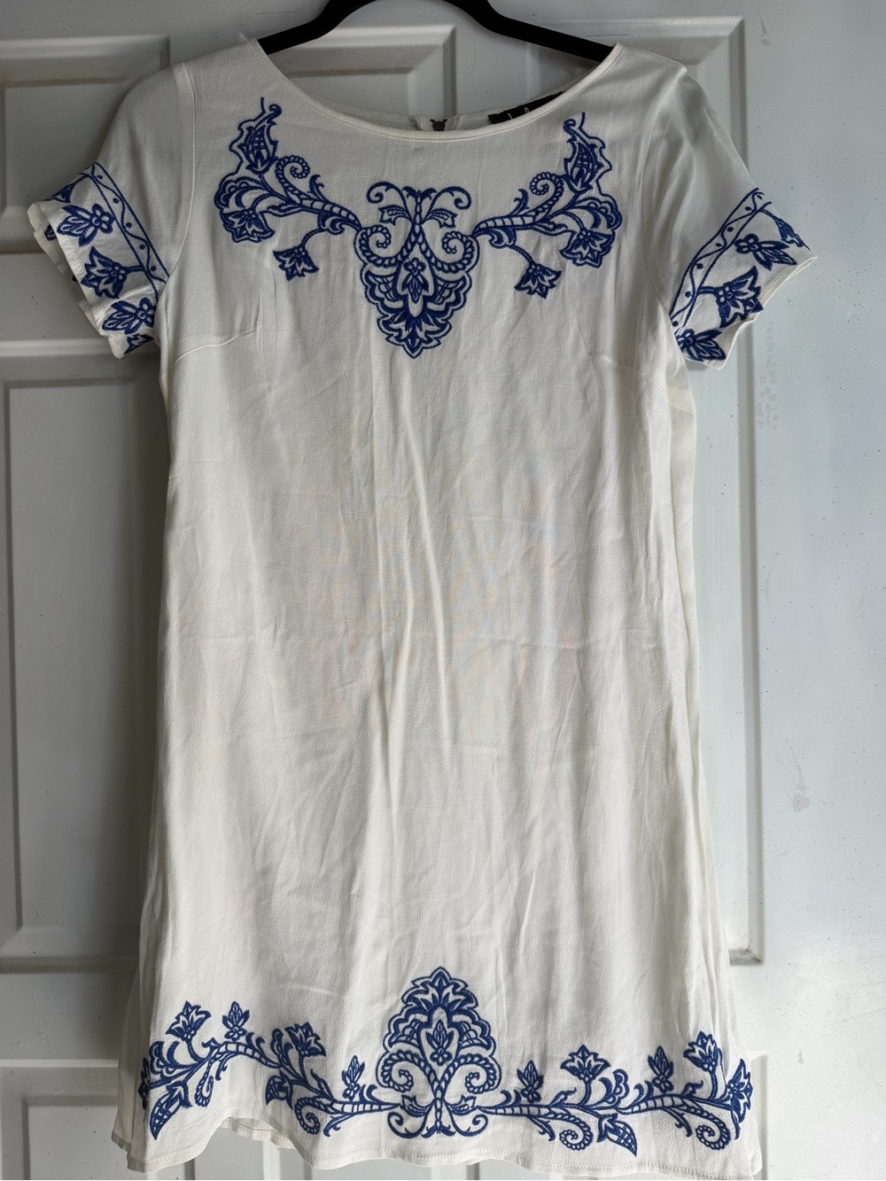 Lulu's White Tunic Dress with Blue Embroidered Accents